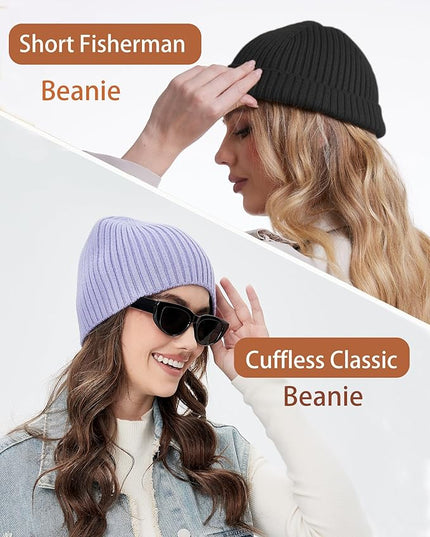 choshion Wool Knit Fisherman Beanie Hat for Men Women,Cuffless Warm Short Cuff Beanies Toboggan Ski Hats Winter Skull Cap
