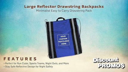 DISCOUNT PROMOS Custom Classic Polyester Drawstring Backpack Set of 10/50/100, Personalized Bulk Pack - Great for Travelling, Gym and for Everyday Use - Blue