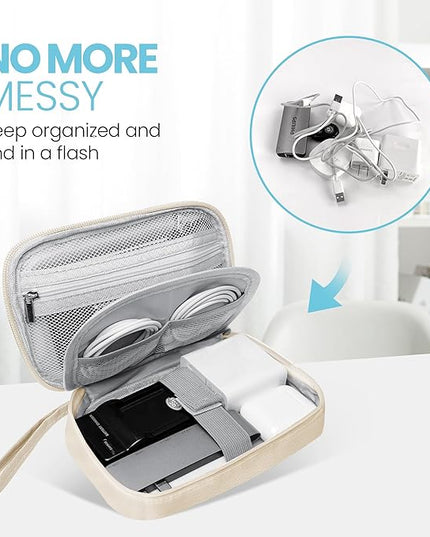 Electronics Travel Organizer,Portable Waterproof Electronic Travel Storage Bag for Small Charging Cord Storage,Charger,Small Electronics,SD Card etc,for Travel,Business -Beige