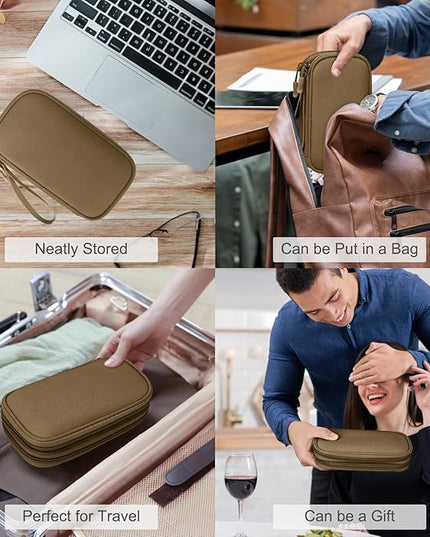FYY Electronic Organizer, Travel Cable Organizer Bag Pouch Electronic Accessories Carry Case Portable Waterproof Double Layers All-in-One Storage Bag for Cable, Cord, Charger, Phone, Earphone Brown