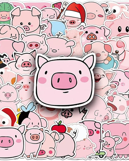 100PCS Cute Pig Stickers & Animal Decals – Waterproof Vinyl Cartoon Piggie Faces in Pink – Ideal for Journals, Bottles, Laptops, Gift Wrap – Perfect for Kids, Teens, Boys, Girls