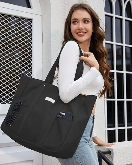 HOMESPON Large Canvas Tote Bag for Women Everything Bag with Pockets and Laptop Sleeve