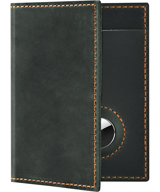 Passport Holder for Travel, Genuine Leather Passport Holder with Airtag, Rfid Passport Wallet Cover Case for Women Men, Travel Essentials Gift, Green