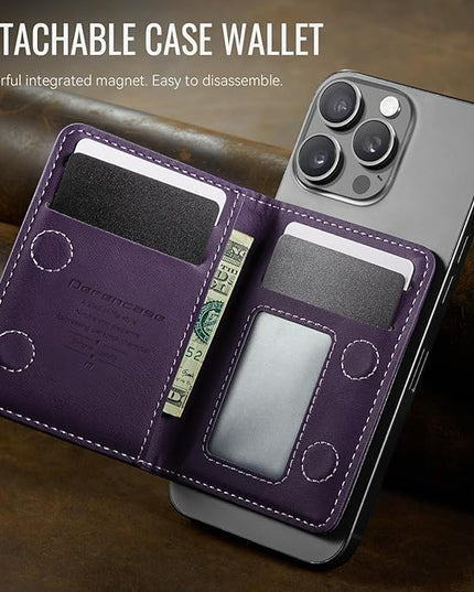 Defencase for Magsafe Wallet Magnetic Card Holder RFID Blocking, PU Leather Minimalist Phone Wallet for MagSafe Phones and Cases for iPhone 17/16/ 15/14/ 13/12/ Pro/Max/Plus/Air, Retro Purple