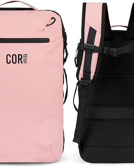 COR Surf Carry On Travel Laptop Backpack with Secret Passport Pockets | Daypack Business Weekender Luggage Backpack for Men and Women | The Island Hopper (28L, Pink)