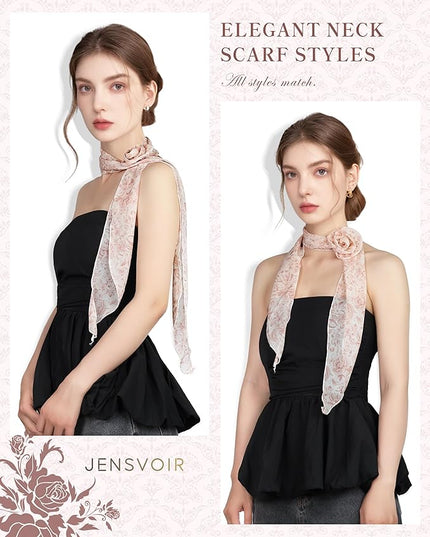 Chiffon Scarf for Women, Removable Flower Neck Scarf Light Soft Fashion Rose Scarves Versatile Headband or Hair Band