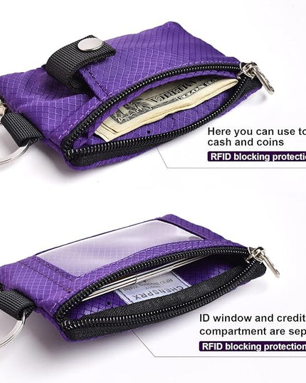Minimalist RFID Blocking Small Wallet with ID Window,WaterResistant Zip Id Case Wallet with Lanyard Keychain for Cards,Cash,Travel,Women,Men