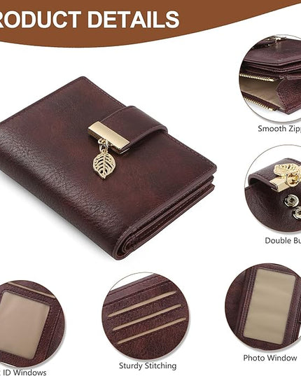 yiijay Small Wallet Women RFID Blocking Leather Bifold Wallet Credit Card Holder for Women Ladies Compact Wallet Mini Purse With Zipper Pocket