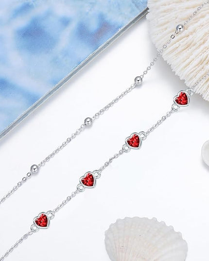 Dorunmo 925 Sterling Silver Heart Birthstone Anklet Bracelets for Women Best Mother's Day Birthday Jewelry for Wife Girlfriend Mom Daughter Her