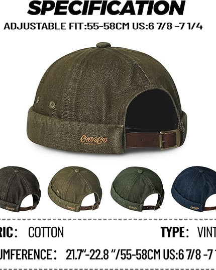 Croogo Denim Docker Hat Fashion Brimless Beanie Hat Retro Worker Skull Cap Rolled Cuff Sailor Cap Hip Hop Dancing Watch Cap