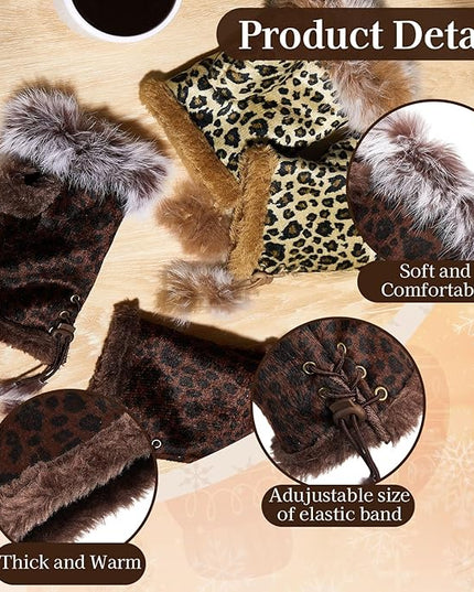 SATINIOR Women Fur Fingerless Gloves Winter Rabbit Fur Lined Half Finger Mittens for Women Girls Teen Working Writing
