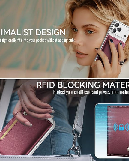 Vinich for Magsafe Wallet Magnetic RFID Blocking Card Holder Compatible with MagSafe Phones and Cases, Strong Magnet Minimalist Phone Wallet for iPhone 17/16/15/14/13/12/Pro/Max/Plus, Wine Red