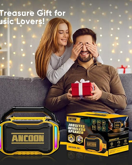 Speakers Bluetooth Wireless: 80W(Peak) Loud Speaker with Bass, 20H Playtime, IPX6 Waterproof, Large Jobsite Speakers for Work, Outdoor, Workshop, Garage, Portable Speaker with TWS (Yellow)