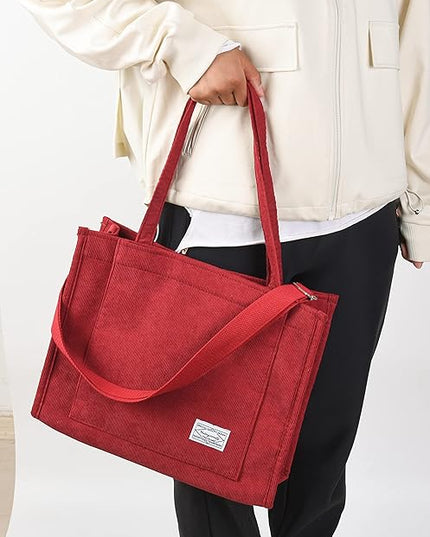 Valleycomfy Corduroy Tote Bag for Women Travel Crossbody Bag Purse Women Shoulder Bags Work Handbags Everyday Hobo Bag