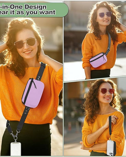 Clip and Go Strap for Phone with Wallet Crossbody, Adjustable Phone Lanyard with Detachable RFID Wristlet Wallet & Ultra-Thin 360° Rotatable Metal Tabs for All Smartphones (Purple)