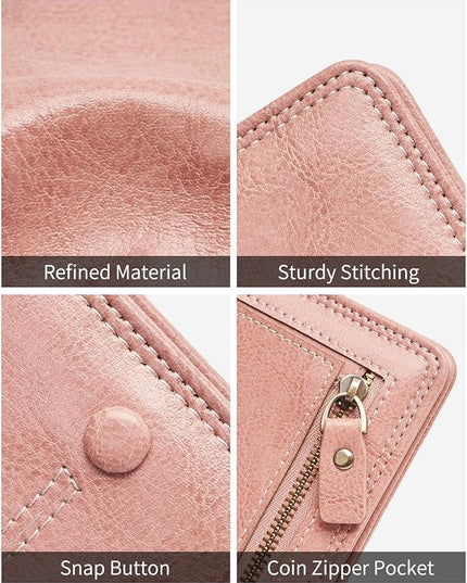TFKGS Slim Wallet for Women RFID Wallet Women Small Wallets Woman Thin Credit Card Holder RFID Blocking Bifold Compact Pocket Ladies Leather Pink Mini Purse