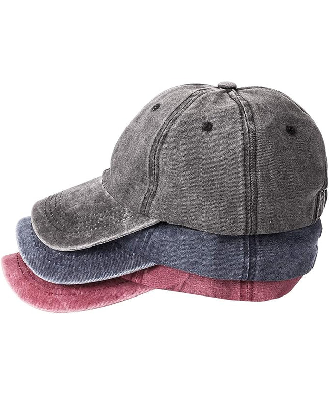 MEINICY 3 Packs Washed-Cotton Plain Baseball Cap, Vintage Adjustable Dad Hats Gift for Men/Women,Unstructured