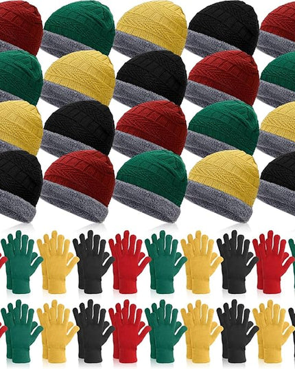 Suhine 40/110 Pcs Winter Hats and Gloves Bulk for Men Women Fleece Lined Beanie & Glove Set Unisex Hats Gloves for Homeless