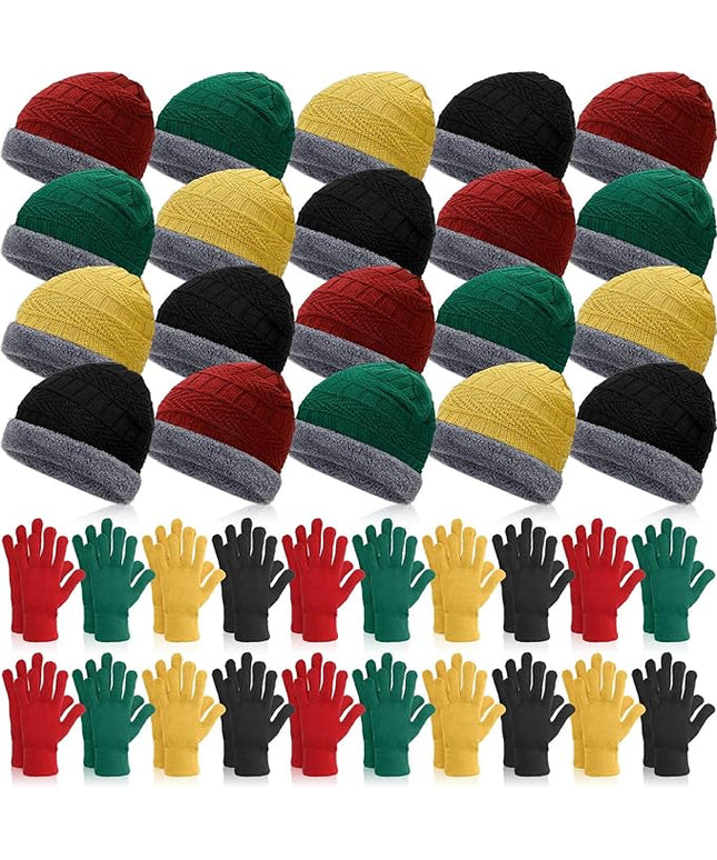 Suhine 40/110 Pcs Winter Hats and Gloves Bulk for Men Women Fleece Lined Beanie & Glove Set Unisex Hats Gloves for Homeless