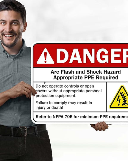Danger Arc Flash And Shock Hazard Appropriate PPE Required Sign, 18x24 Inches, Rust Free .063 Aluminum, Fade Resistant, Made in USA by My Sign Center