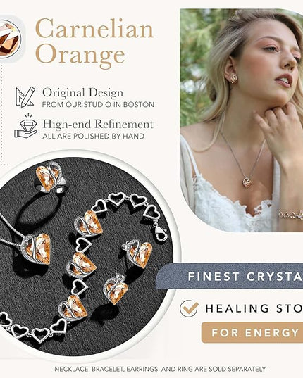 Leafael Infinity Love Heart Link Bracelets, Birthstone or Healing Stone Crystal Bracelet for Women, Silver Tone Jewelry Gifts for Her, 7-inch Chain and 2-inch Extender