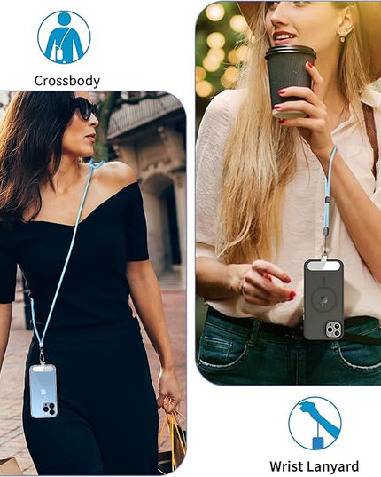 CACOE Phone Lanyard 2 Pcs-1 Pcs Adjustable Neck Strap, 1 Pcs Wrist Strap, 2 Pads, Universal Crossbody Multifuctional Cell Phone Lanyards Compatible with Most Smartphones(Light Blue)