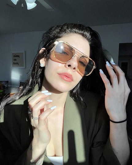 FEISEDY Retro Square Aviator Sunglasses Women Men 70s Vintage Trendy Plastic Frame Sun Glasses B2835