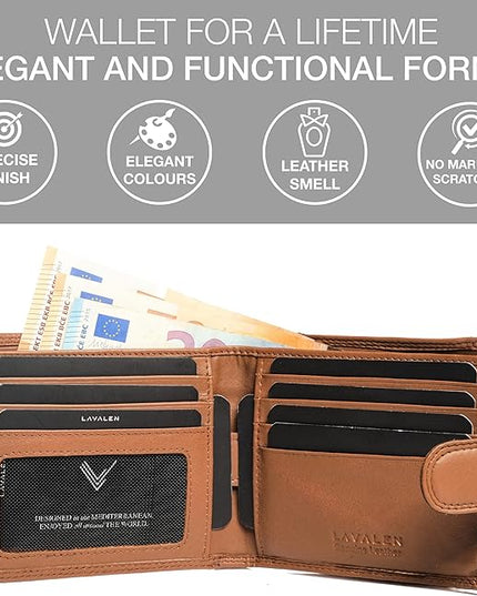 Lavalen Soft Leather Wallet for Men - Mens Wallet Bifold with Zipper Coin Pocket - Holds Bills, Credit Cards, Coins - Carteras para Hombres Piel - Billeteras de Hombres Cuero Original - RFID Blocking.