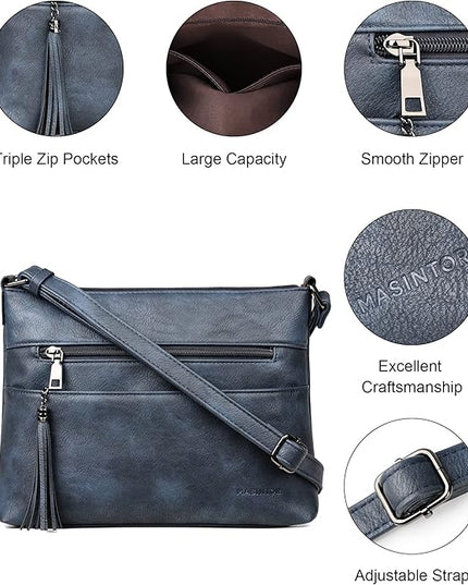 MASINTOR Crossbody Bags for Women, Lightweight Medium Crossbody Purse, Soft Leather Women's Shoulder Handbags with Tassel