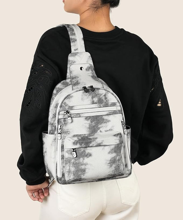 FADEON Large Sling Bag for Women, Leather Crossbody Purse Designer Anti Theft Sling Backpack, RFID Fanny Packs for Travel