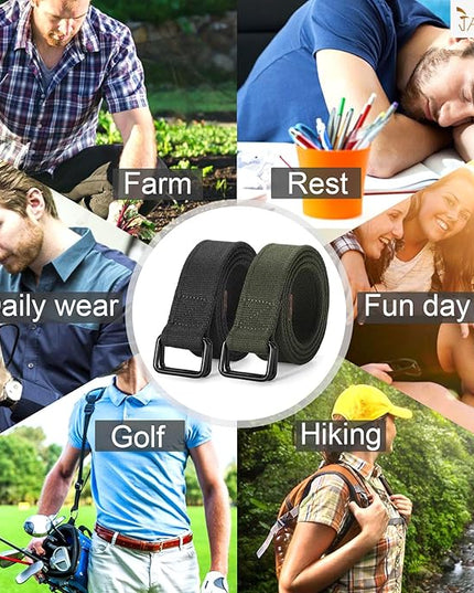 JASGOOD Men Canvas Fabric Belts Casual Web Cloth Belts with Black Double Ring Buckle 2 Pack