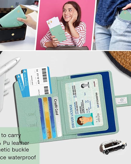 Melsbrinna Rfid Passport Holder for Travel women/Men, Cute Passport Wallet Rfid Blocking Card Slots, Rfid Passport Cover/CaseTravel Wallet, Passport Book Holder (1, Green4)