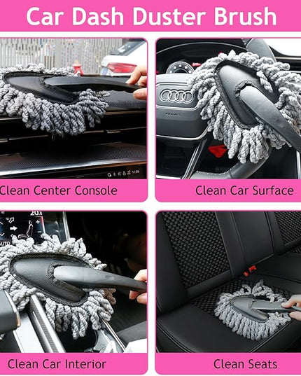 THINKWORK Pink Car Duster Interior Kit, Perfect Car Detailing Brush Kit for Cleaning Windows,Windshield,Dashboard and Air Vents Suitable for All Cars