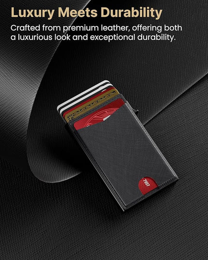 typecase Flip Pop Up Wallet for Men Card Holder: Smart Privacy & lD Display Mode, RFID Blocking, Slim Genuine Leather, Minimalist Front Pocket - 8 Cards Capacity | ID Window | Money Clip (Black)