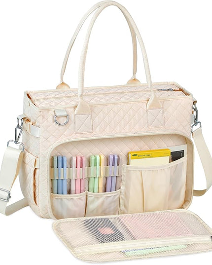 FIORETTO Teacher Tote Bag for Women with Laptop Compartment, Large Cup Holder, Zip Closure, Ideal for Work, Bible, Nurse