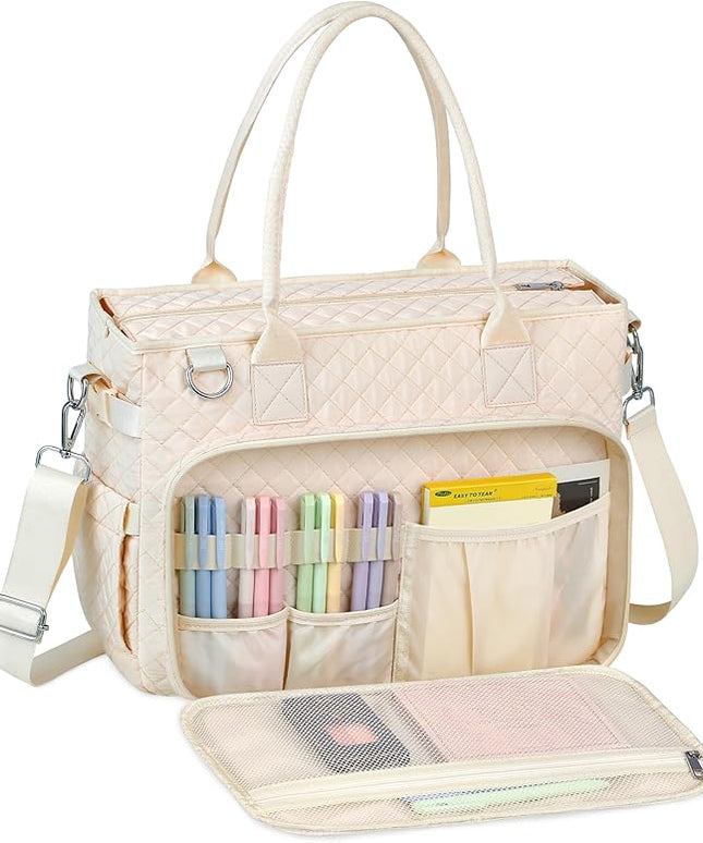 FIORETTO Teacher Tote Bag for Women with Laptop Compartment, Large Cup Holder, Zip Closure, Ideal for Work, Bible, Nurse