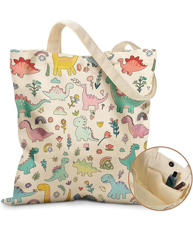 Aesthetic Tote Bag for Girls - with Magnetic Buckle and Zipper Inner Pocket for Women Lady Canvas Cotton Tote Bag