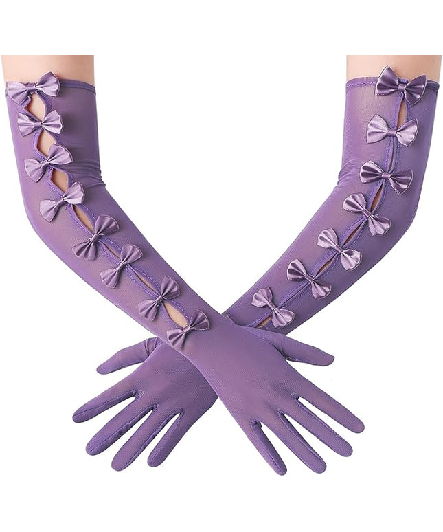 BABEYOND Lace Gloves for Women - Princess Gloves Long Stretchy Bow Mesh Tulle Sheer for Costume Opera Party