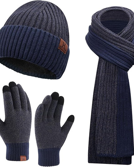 FZ FANTASTIC ZONE Mens Winter Knit Hat Beanie Long Neck Scarf Touchscreen Gloves Set Fleece Skull Caps Gifts for Men Women