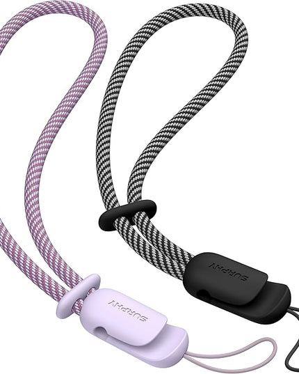 SURPHY 2 Pack Phone Lanyard for Cellphone Case, Phone Wrist Strap for Case, Cellphone Strap with 2-Color Braided, Charm Wrist Lanyard for Women, Cellphone Wrist Lanyard for Women, Black & Lilac