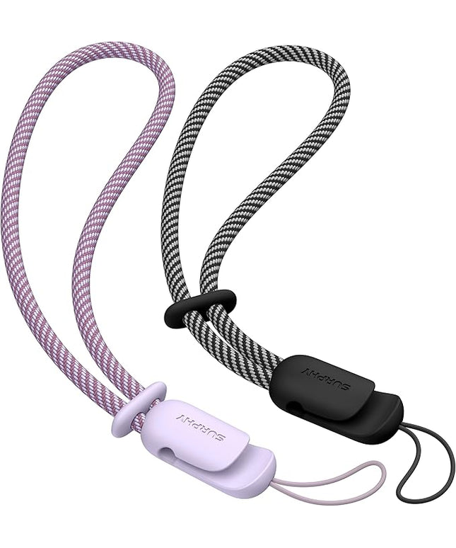 SURPHY 2 Pack Phone Lanyard for Cellphone Case, Phone Wrist Strap for Case, Cellphone Strap with 2-Color Braided, Charm Wrist Lanyard for Women, Cellphone Wrist Lanyard for Women, Black & Lilac