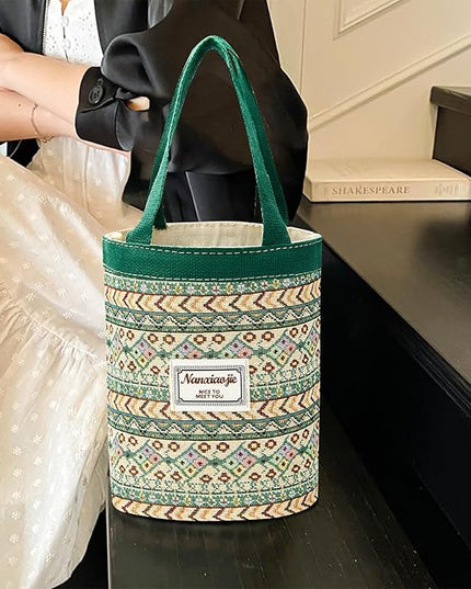 Women Tote Bag,Small Jute Casual Tote's Handbag Embroidered Personalized Bucket Bag,Reusable Grocery Shopping Bags