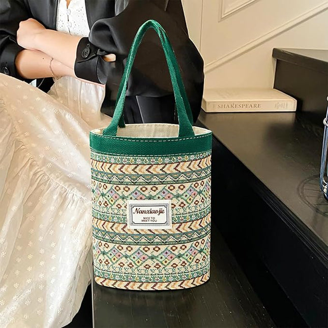 Women Tote Bag,Small Jute Casual Tote's Handbag Embroidered Personalized Bucket Bag,Reusable Grocery Shopping Bags