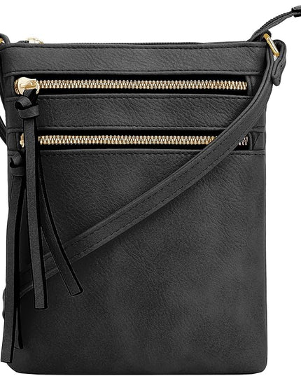 DELUXITY Crossbody Purse Bag Shoulder Bag Multi Pocket Zipper Purse | Black