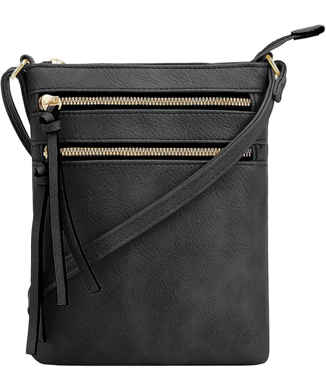 DELUXITY Crossbody Purse Bag Shoulder Bag Multi Pocket Zipper Purse | Black