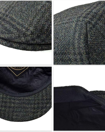 FEINION Men's Wool Tweed Newsboy Ivy Cap Gatsby Golf Flat Hat