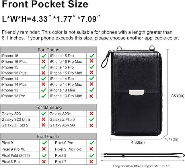 KUKOO Small Crossbody Bag Cell Phone Purse Wallet with Credit Card Slots for Women