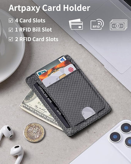 Artpaxy Slim Wallet for Men & Women, Minimalist Front Pocket Card Holder for Travel, RFID Blocking, Water Resistant Nylon Wallet for ID & Cash & Credit Card