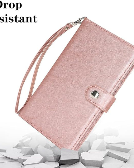 Passport Holder for Travel Essentials, RFID Blocking PU Leather Wallet Cover with Wristlet Strap Magnetic Closure Passport Book Holders Case for Women and Men, Rose Gold