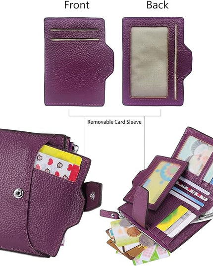 AINIMOER Women's RFID Blocking Leather Small Compact Bi-fold Zipper Pocket Wallet Card Case Purse with id Window